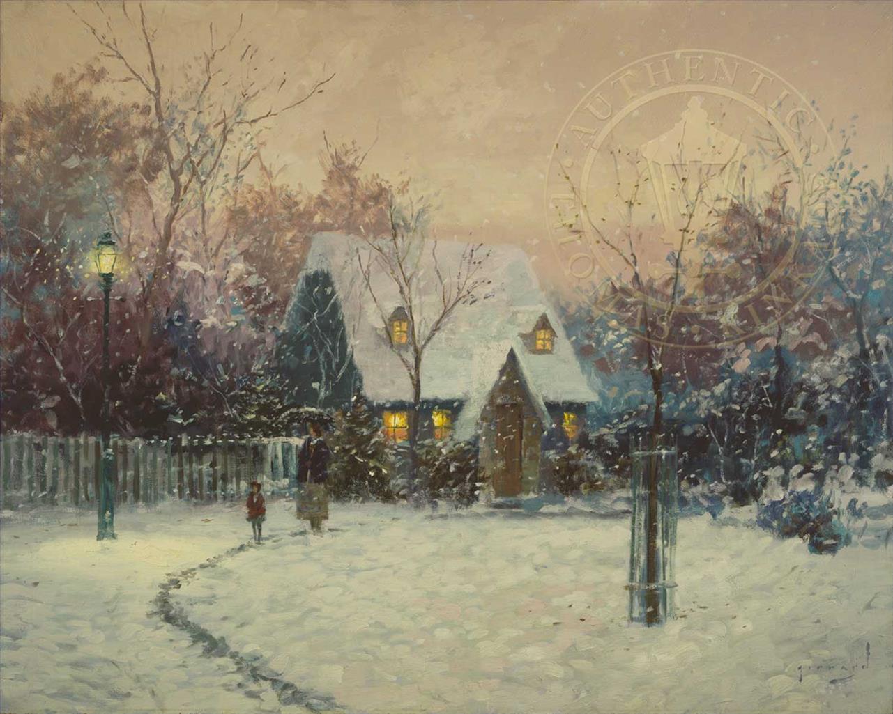 Un chalet d’hiver Robert Girrard Thomas Kinkade Peintures à l'huile